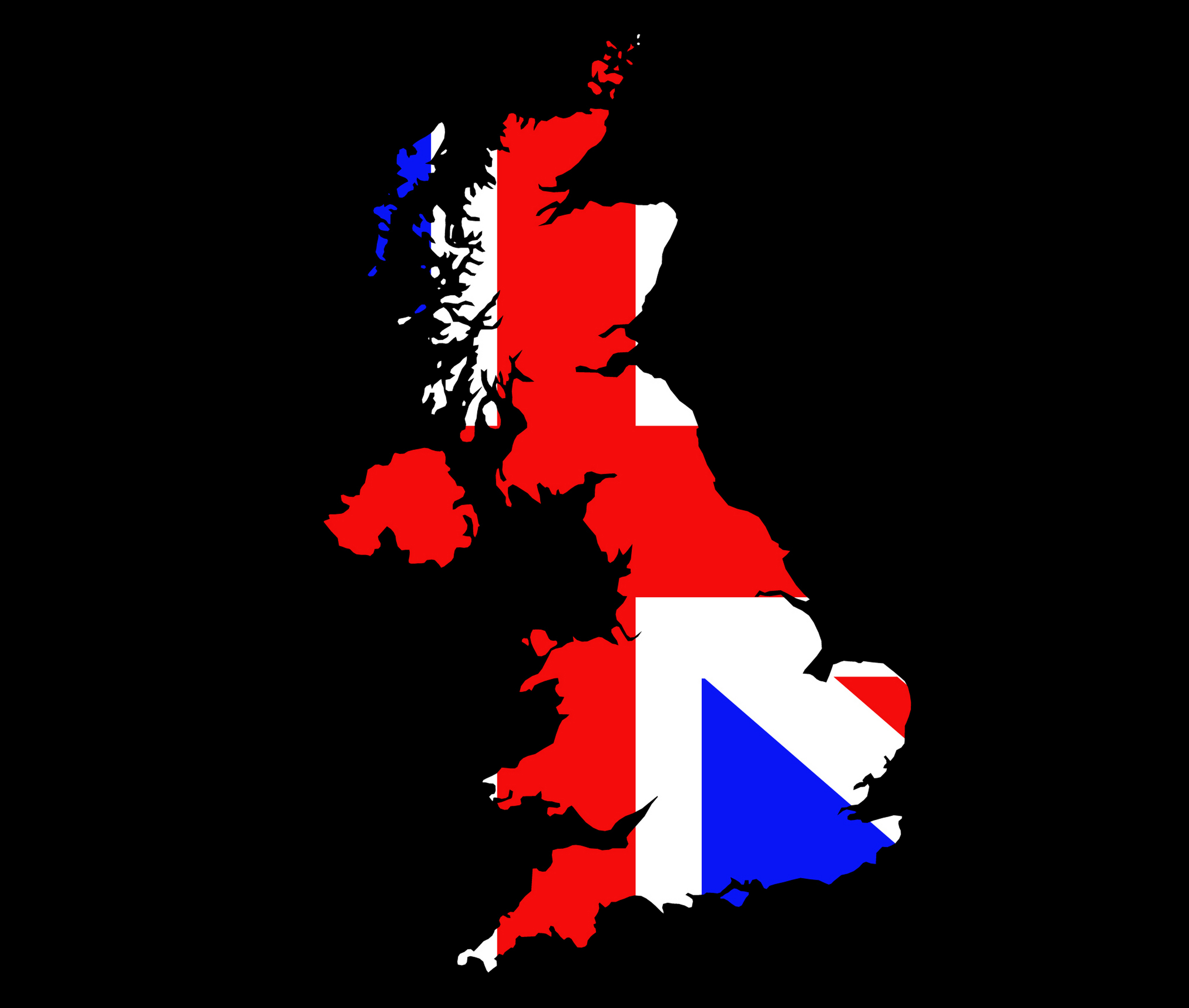 UK Flag on Great Britian Map Outline